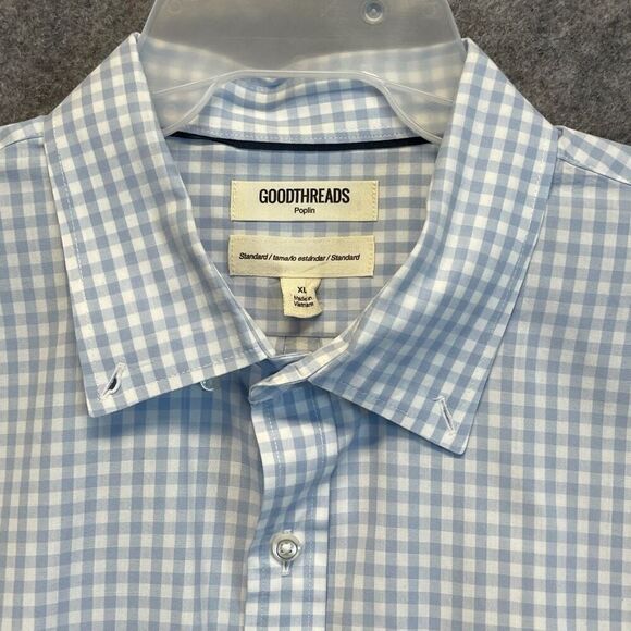 GOODTHREADS Button-down Shirt Men's XL Blue White Gingham Plaid Poplin Standard - Picture 2 of 15